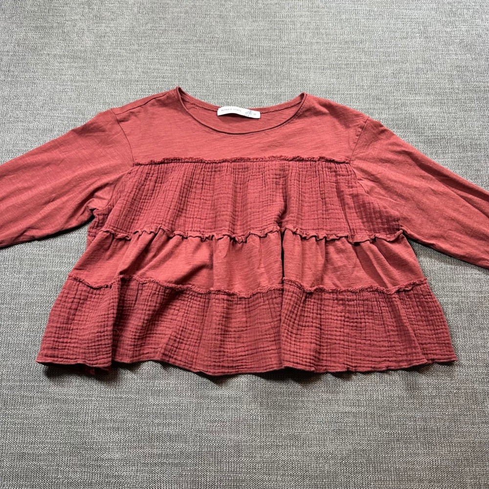 Altar'd State Tiered Gauze Top Womens XS Terracotta‎ Boho Babydoll